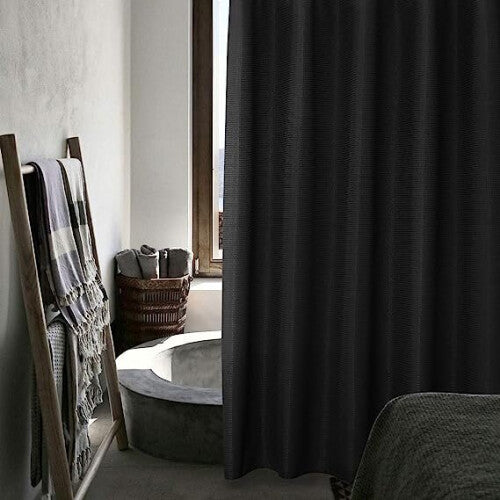 Black Bathroom Shower Curtains 72 inches Long Waffle Waterproof Fabric Farmhouse Modern Square Textured Shower Curtains with Hooks Bathroom72" X 72"