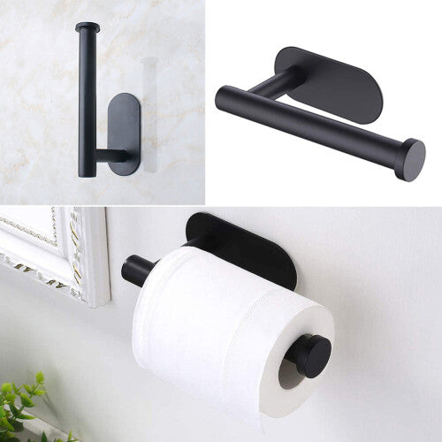 (Black) Chrome Wall Mounted Toilet Roll Holder Stainless Steel Paper Stand Stick on Wall