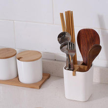 (black) Eco-friendly Bamboo Toothbrush Holder Caddy Pot