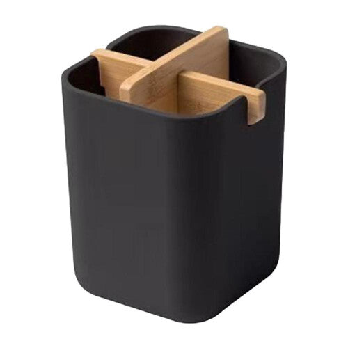 (black) Eco-friendly Bamboo Toothbrush Holder Caddy Pot