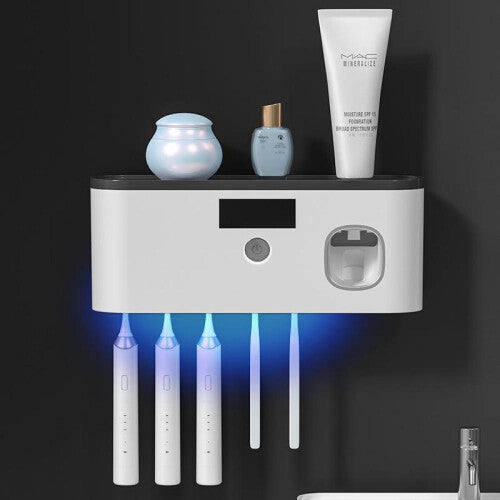 (black) Electric Toothbrush Uv Sterilization Drying Holder Wall Mounted Toothpaste Squeezer For Bathroom Organizer Accessories Set