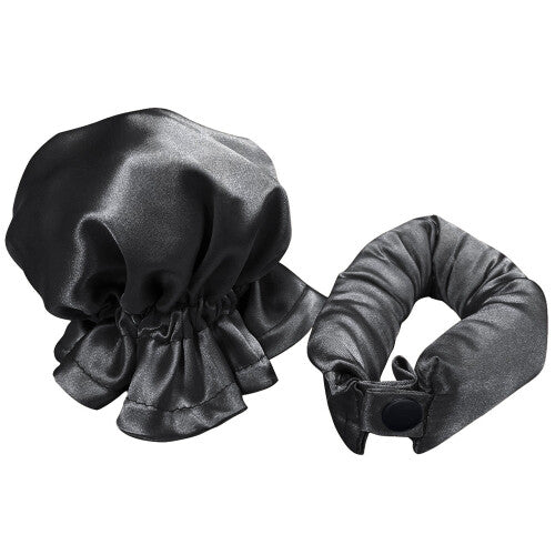 (Black) Hansona Heatless Hair Curler Rollers Bun Bons with Cap