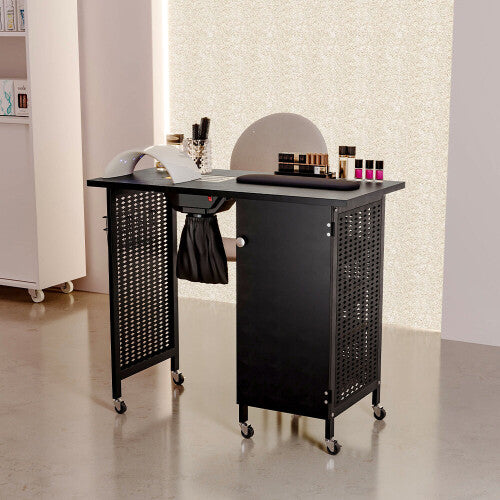 Black Manicure Nail Table Beauty Salon Desk on Wheels