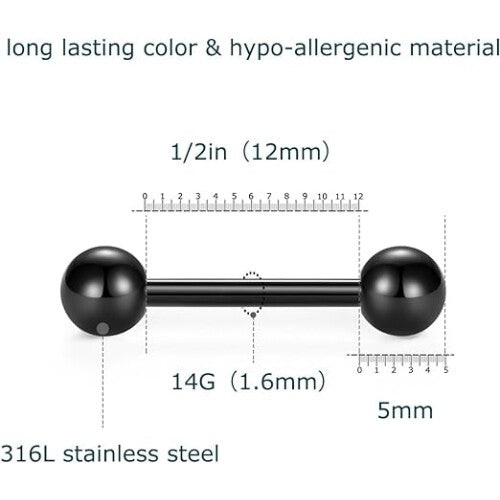 Black styles1PC Tongue Piercing Titanium Plated  1.2mm 16mm 4mm