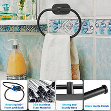 Black Towel Rail Wall Mounted Toilet Roll Holder Hand Towel Holders For Bathrooms & Kitchen Stainless Steel Towel Rack Self Adhesive Hooks - 5 Pieces