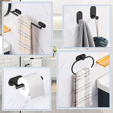 Black Towel Rail Wall Mounted Toilet Roll Holder Hand Towel Holders For Bathrooms & Kitchen Stainless Steel Towel Rack Self Adhesive Hooks - 5 Pieces