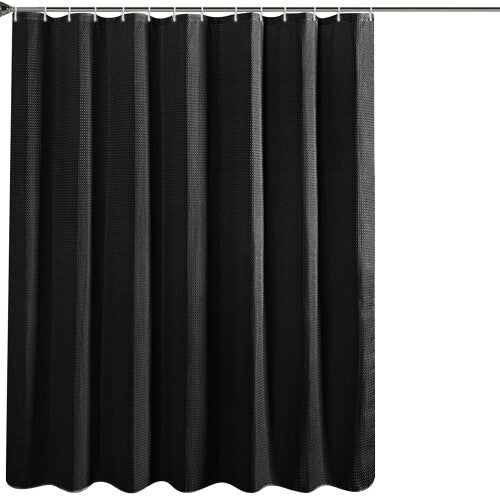 (Black) Waffle Shower Curtain 1.8m Waterproof, Mold-resistant