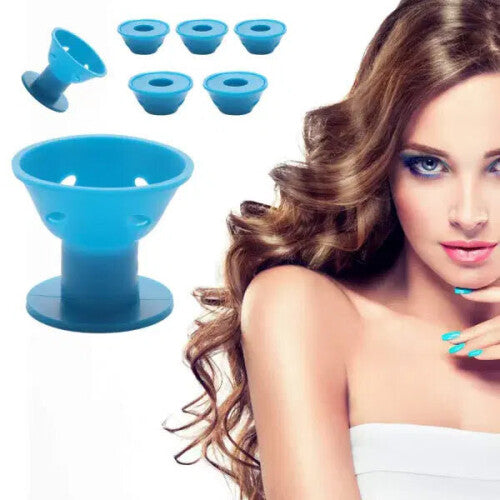 (Blue) 10 Pcs Heatless Silicone Hair Curlers