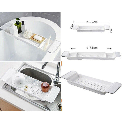 BLUE CANYON EXTENDING BATH RACK CADDY WHITE PLASTIC LUXURY BATHROOM