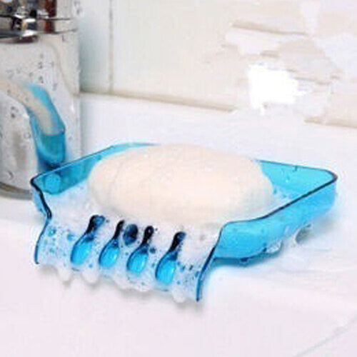 (Blue Gw-cq0624) Plastic Bathroom Kitchen Waterfall Drain Soap Dish Sponge Holder Suction Tool