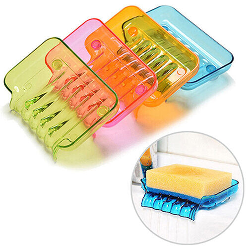 (Blue Gw-cq0624) Plastic Bathroom Kitchen Waterfall Drain Soap Dish Sponge Holder Suction Tool