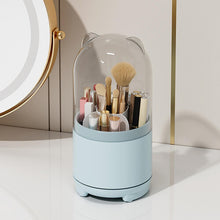 (Blue) Makeup Brush Holder Dustproof Rotating Brush Organizer Pen Storage Box