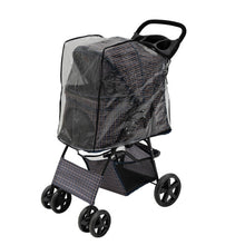 (Blue Tartan ) Pet Strollers with Rain Cover & Caddies