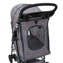 (Blue Tartan ) Pet Strollers with Rain Cover & Caddies