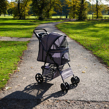 (Blue Tartan ) Pet Strollers with Rain Cover & Caddies