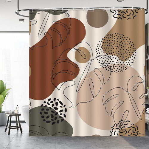 Boho Shower Curtain Modern Abstract Art Minimalist Plant Leaves Pattern Bohemian Shower Curtain Set with 12 Hooks, 72x72"