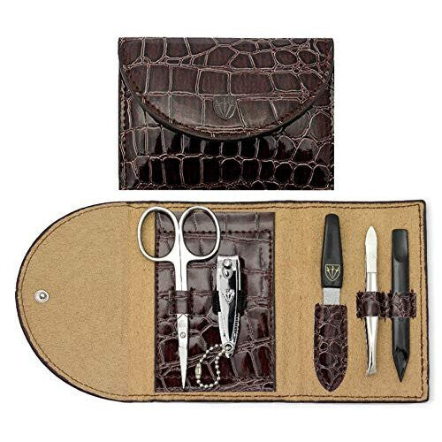 '- brand quality 5 piece manicure pedicure grooming kit set for professional finger & toe nail care scissors clipper fashion leather case in gift box,