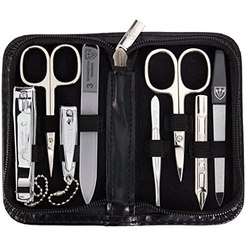 '- brand quality 8 piece manicure pedicure grooming kit set for professional finger & toe nail care scissors clipper fashion leather case in gift box,