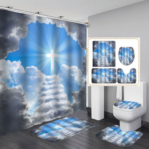 Break Through the Clouds Redemption Waterproof Bathroom Shower Curtain Toilet Cover Mat Non-Slip Floor Mat Rug Bathroom Set