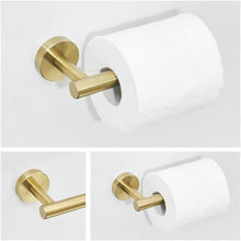 Brushed Bathroom Accessories, Gold Bathroom Hardware 3PCS include Towel Holder Toilet Roll Holder Coat Hook Wall Mounted SUS 304 Stainless Steel