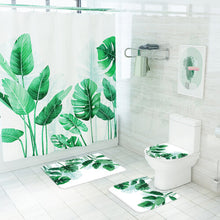 (C) 180x180cm Plantain Turtle Leaf Waterproof Shower Curtain 3/4PCS Bathroom Odorless Non-toxic Mat Kit