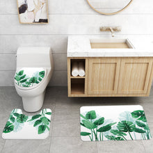 (C) 180x180cm Plantain Turtle Leaf Waterproof Shower Curtain 3/4PCS Bathroom Odorless Non-toxic Mat Kit