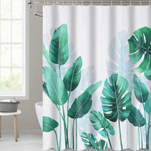 (C) 180x180cm Plantain Turtle Leaf Waterproof Shower Curtain 3/4PCS Bathroom Odorless Non-toxic Mat Kit