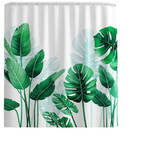 (C) 180x180cm Plantain Turtle Leaf Waterproof Shower Curtain 3/4PCS Bathroom Odorless Non-toxic Mat Kit