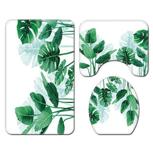 (C) 180x180cm Plantain Turtle Leaf Waterproof Shower Curtain 3/4PCS Bathroom Odorless Non-toxic Mat Kit