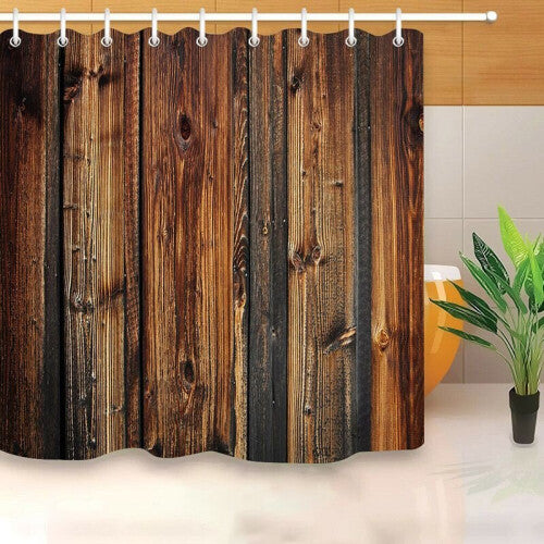 (C, 180x200cm) 3D Print Fabric Rustic Wood Shower Curtain Set Waterproof Mildewproof Bathroom