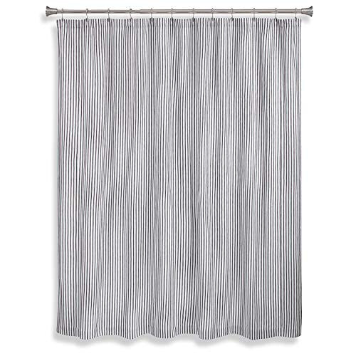 cackleberry Home Black and White Ticking Stripe Woven cotton Shower curtain 72 Inches W x 72 Inches L