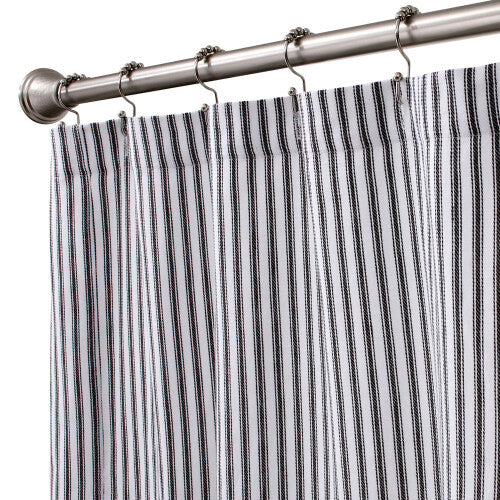 cackleberry Home Black and White Ticking Stripe Woven cotton Shower curtain 72 Inches W x 72 Inches L