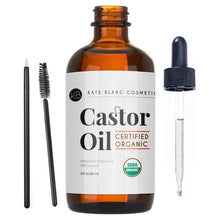 Castor Oil (2oz) USDA Certified Organic, 100% Pure, Cold Pressed, Hexane Free by Kate Blanc. Stimulate Growth for Eyelashes, Eyebrows, Hair