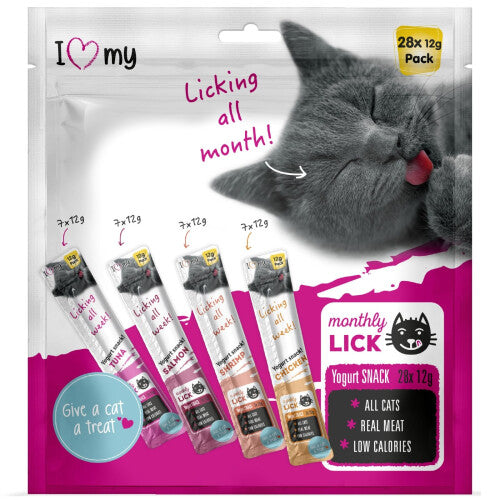 Cat Yoghurt Treat Variety Pack of 28 (12g Treats) Chicken, Salmon, Tuna, Shrimp - Creamy Monthly Licks