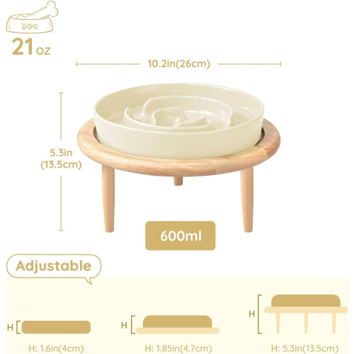 Ceramic Elevated Slow Feeder Dog Bowl Raised Dog Bowl to Slow Down Eating for Medium Breed,Anti-Choking,Pet Slow Feeder for Fun(Cream White)