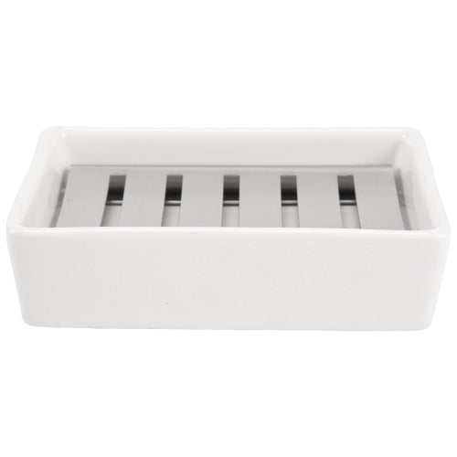 Ceramic Soap Dish Stainless Steel Soap Holder, Ceramic Soap Dish SUS304 Stainless Steel Tray for Shower