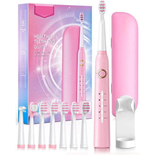 (Cherry Blossom Pink) Adult Sonic Electric Toothbrush, Powerful Electric Toothbrush with 8 Brush Heads, Deep Cleaning 5 Modes, Rechargeable Toothbrush Quick Charge 4 Hours