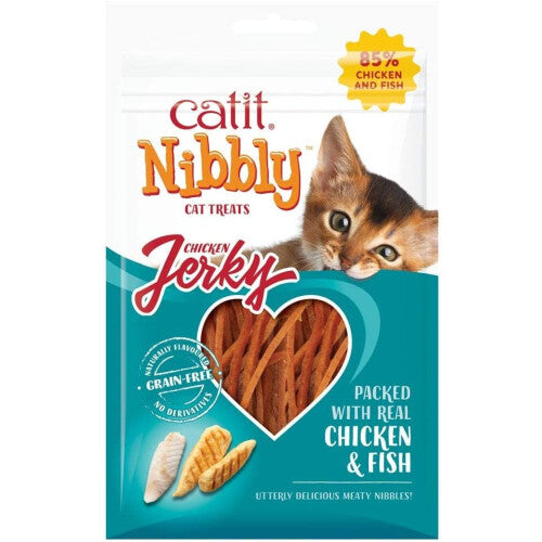 (Chicken Jerky, Chicken & Fish) Catit Treas Nibbly Jerky Wraps Grills 30g Natural Grain-Free Chicken