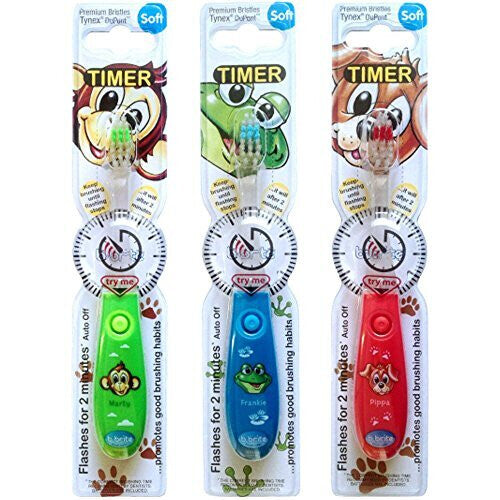 Children's Toothbrush with Flashing Timer - Pack of 3 for Boys - Club Cutie