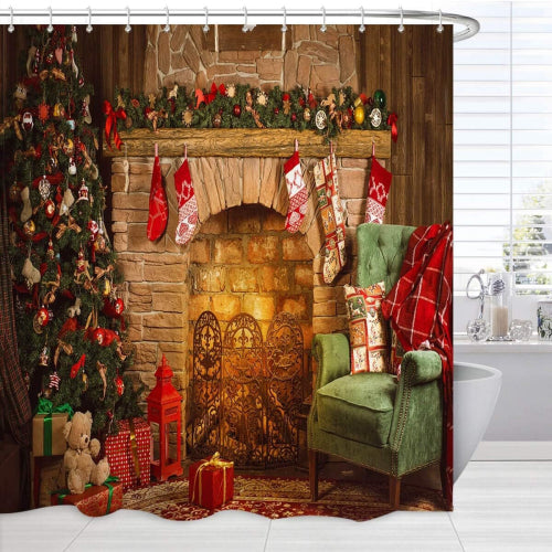 Christmas Shower Curtain Extra Long,Christmas Mantel Tree Decoration Printed Holiday Shower Curtain,Christmas Fabric Bathroom Accessory Set with Hook