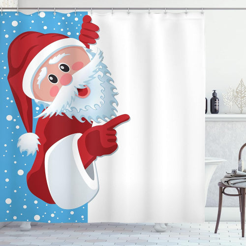 Christmas Shower Curtain, Merry Christmas Illustration Winter Snow Season Elements, Fabric Bathroom Decor Set with Hooks, 69x70, Vermilion Blue White