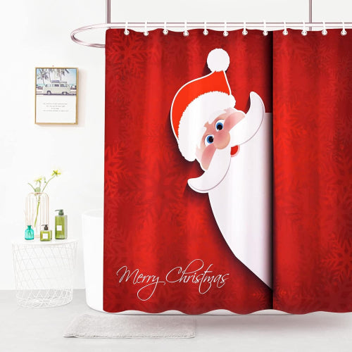 Christmas Shower Curtain, Merry Christmas Waterproof Shower Curtain, Fabric Bathroom Decoration with Hooks, Suitable for Winter, Gifts, 180x 180cm