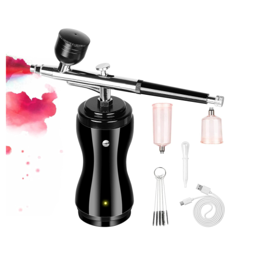 Chronus Airbrush Kit, Cordless Airbrush Compressor, 36PSI Rechargeable Airbrush Gun, Airbrush Makeup with 0.3mm Nozzle and Cleaning Brush Set(Black)