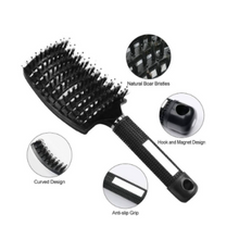 Chronus Boar Bristle Brush, Curved Hairbrush Blow Dry Detangling Air Extension Brush(Pink)