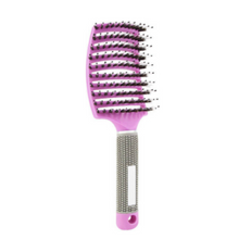 Chronus Boar Bristle Brush, Curved Hairbrush Blow Dry Detangling Air Extension Brush(Pink)