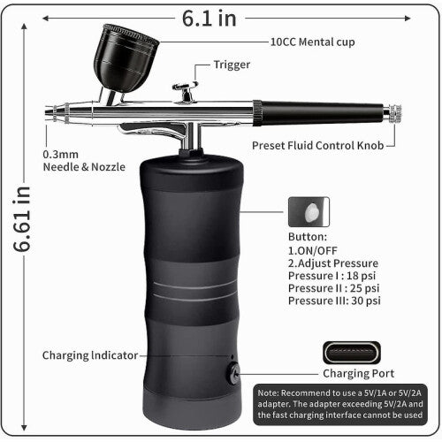 Chronus Portable Mini Airbrush Airbrush with Compressor Kit, Single and Double Action Paint Set for Cake Decorating Makeup Artistic(Gold)