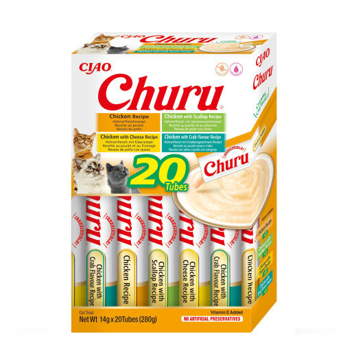 Churu by INABA Cat Treat - Chicken Variety Box - 1 Pack (20 x 14g total) / Soft & Creamy Cat Treat, Delicious & Healthy Snack, Purée Food Topper,