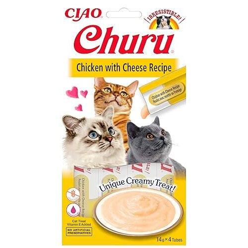 Ciao Churu Sticks by INABA Cat Treat - Chicken & Cheese Flavour 12 Pack (48 x 14g total) / Soft & Creamy Cat Treat, Delicious & Healthy Snack, Pur?e