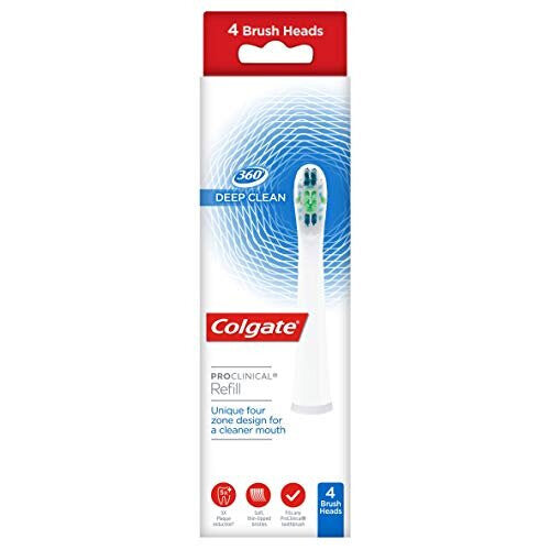 Colgate 360 Deep Clean Proclinical Refill Toothbrush Heads, Soft Bristle Heads for Plaque Removal, Pack of 4