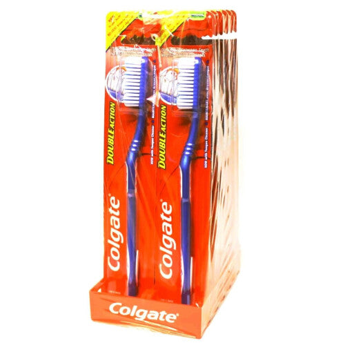 COLGATE DOUBLE ACTION TOOTHBRUSHES 12 PCS MULTI COLOURED MEDIUM BRISTLES